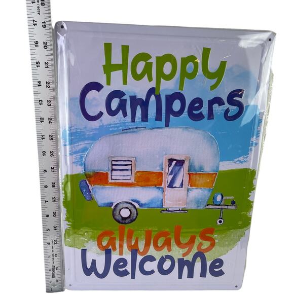 Happy Campers Always Welcome Nostalgic Retro Vintage Camper Tin Metal Sign 17x12 - Picture 3 of 5